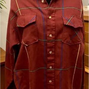 Vintage 1990s 2000s Van Heusen Burgundy Plaid Flannel Button Down Size Large